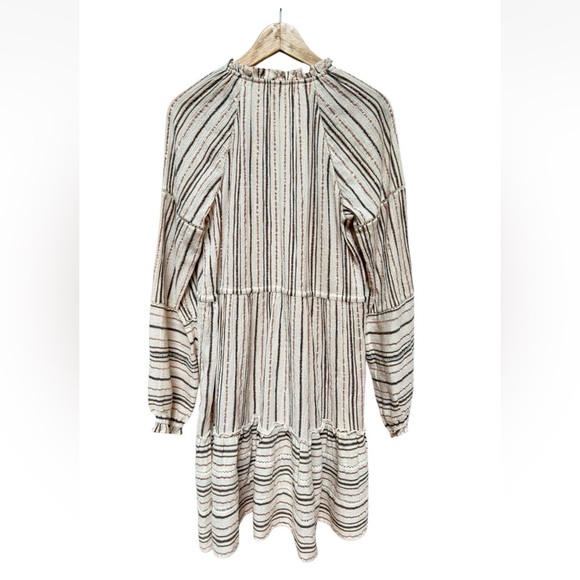 Veronica Beard Daniva Mini Dress Striped Printed V-neck Tassel Boho Sz Medium - Picture 5 of 8